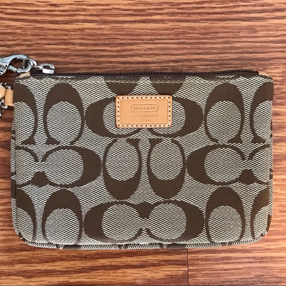 Coach Signature Jacquard Wristlet - Tan / Brown - Picture 2 of 16